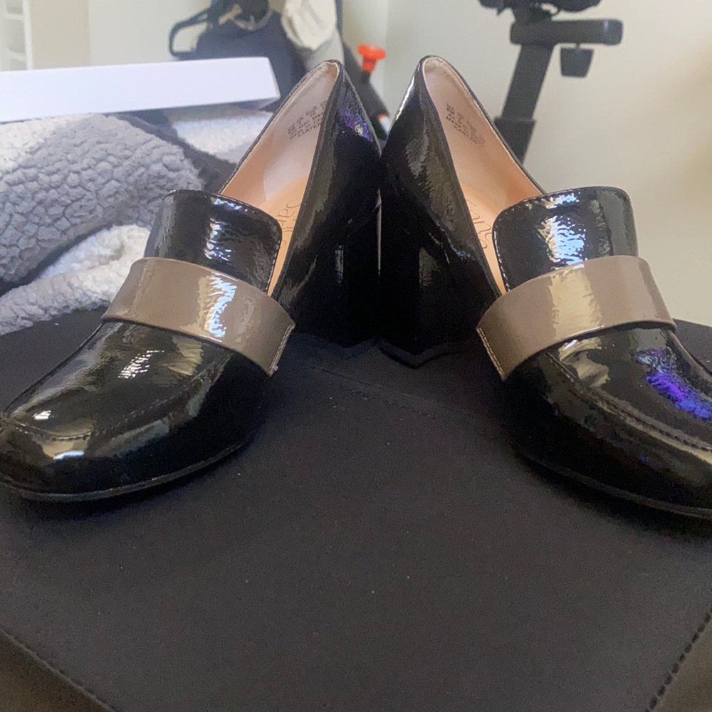 Black leather slide in heels